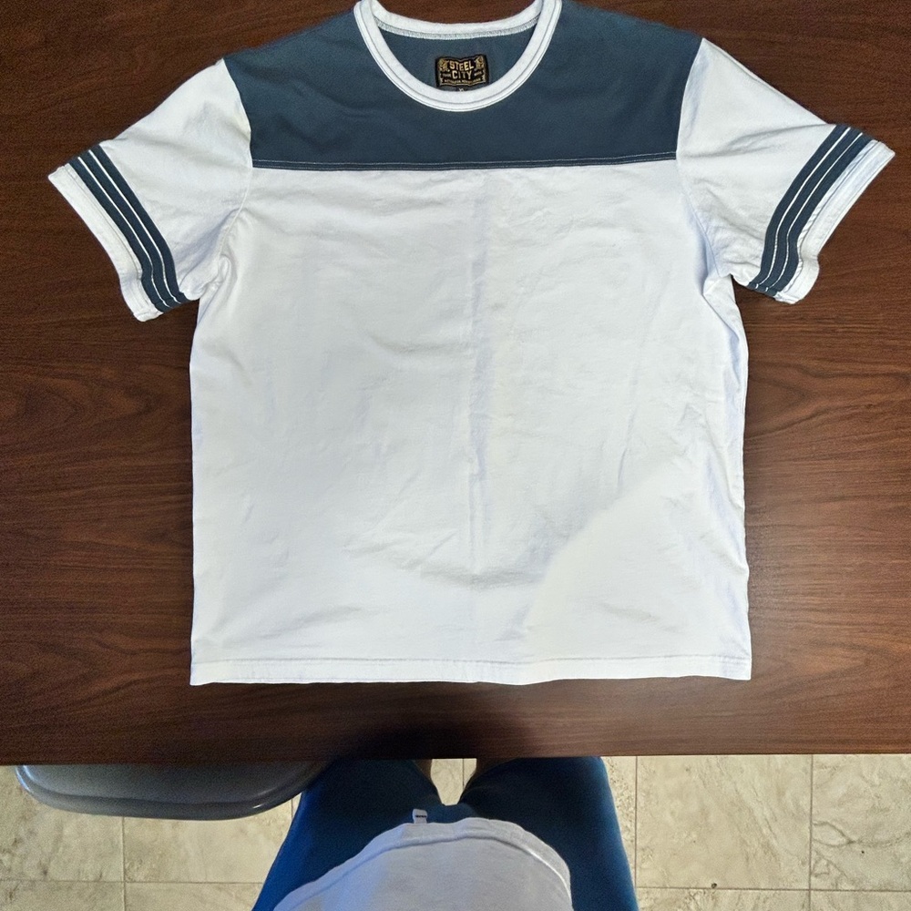 Cult of Individuality White and Blue Short Sleeve Tee